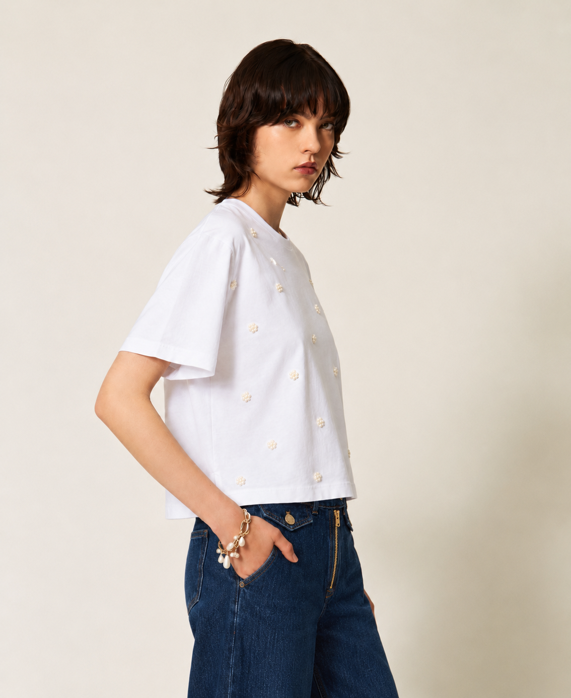 T-SHIRT ΜΕ ΠΕΡΛΕΣ (WHITE) TWINSET