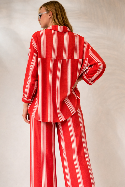 'DIMITRA' ΡΙΓΕ OVERSIZED ΠΟΥΚΑΜΙΣΟ (RED/PINK) MAMOUSH