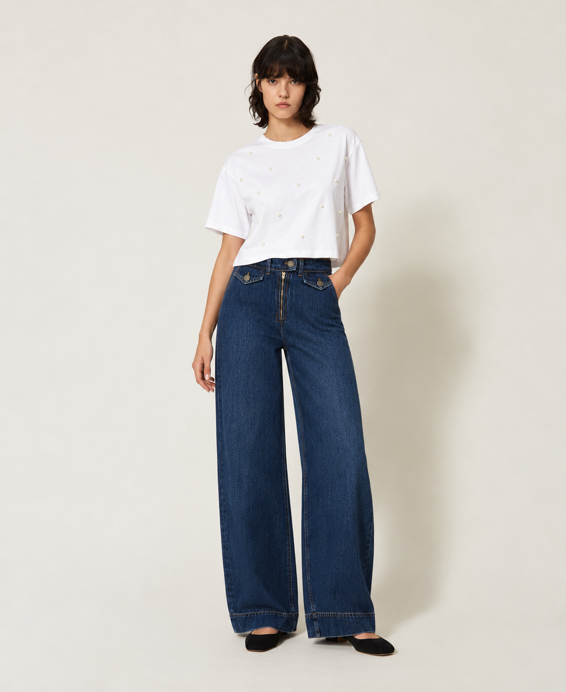 T-SHIRT ΜΕ ΠΕΡΛΕΣ (WHITE) TWINSET