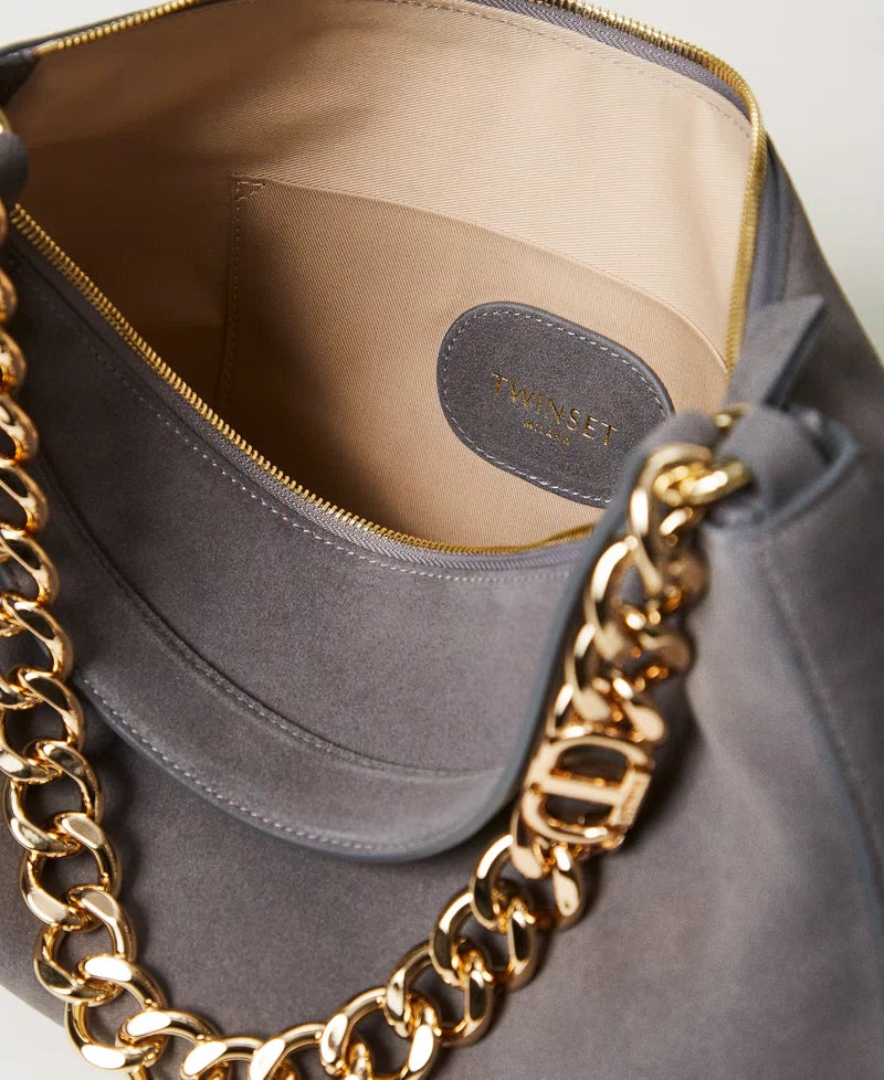 LILIANE' MEDIUM SUEDE ΤΣΑΝΤΑ (GREY/GOLD) TWINSET