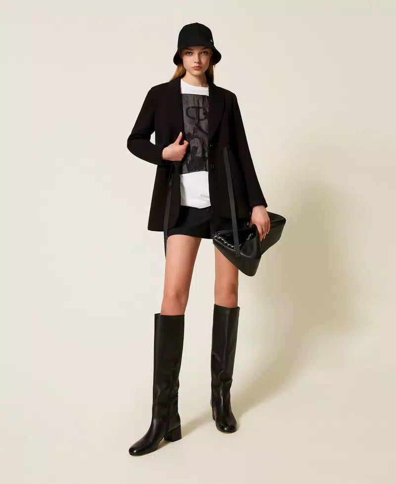 T-SHIRT ΜΕ ΤΟΥΛΙ ΚΑΙ ΚΕΝΤΗΜΑ ΜΕ ΛΟΥΛΟΥΔΙΑ TWINSET