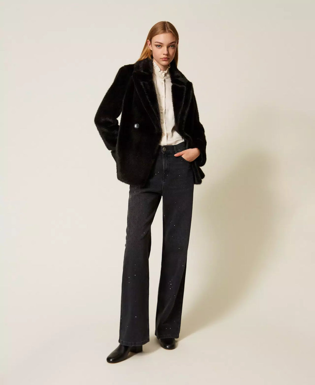 ΜΑYΡΟ ΤΖΙΝ ΜΕ ΠEΝΤΕ ΤΣEΠΕΣ ΚΑΙ ΣΤΡΑΣ TWINSET MILANO