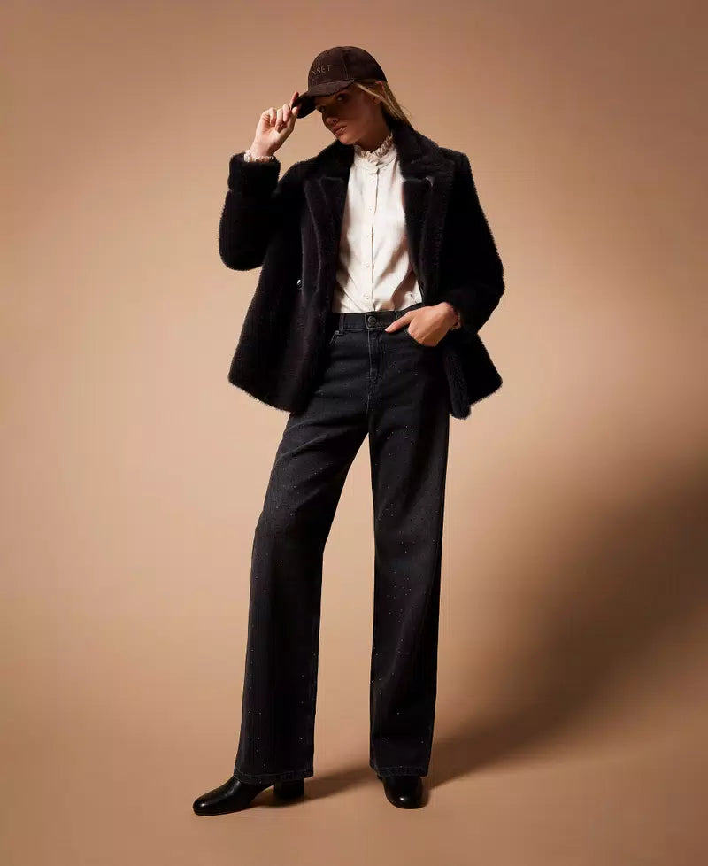 ΜΑYΡΟ ΤΖΙΝ ΜΕ ΠEΝΤΕ ΤΣEΠΕΣ ΚΑΙ ΣΤΡΑΣ TWINSET MILANO