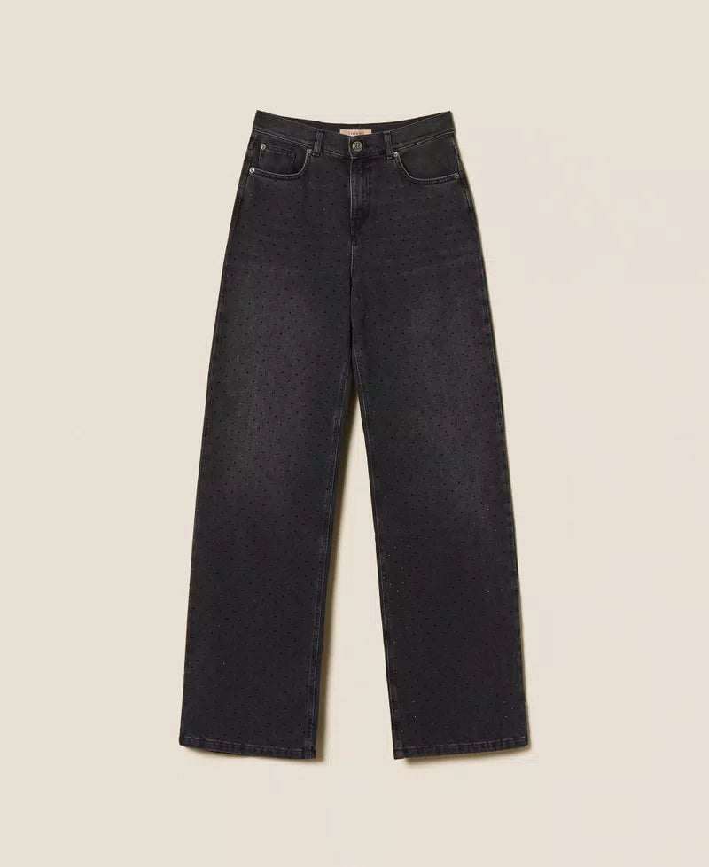 ΜΑYΡΟ ΤΖΙΝ ΜΕ ΠEΝΤΕ ΤΣEΠΕΣ ΚΑΙ ΣΤΡΑΣ TWINSET MILANO