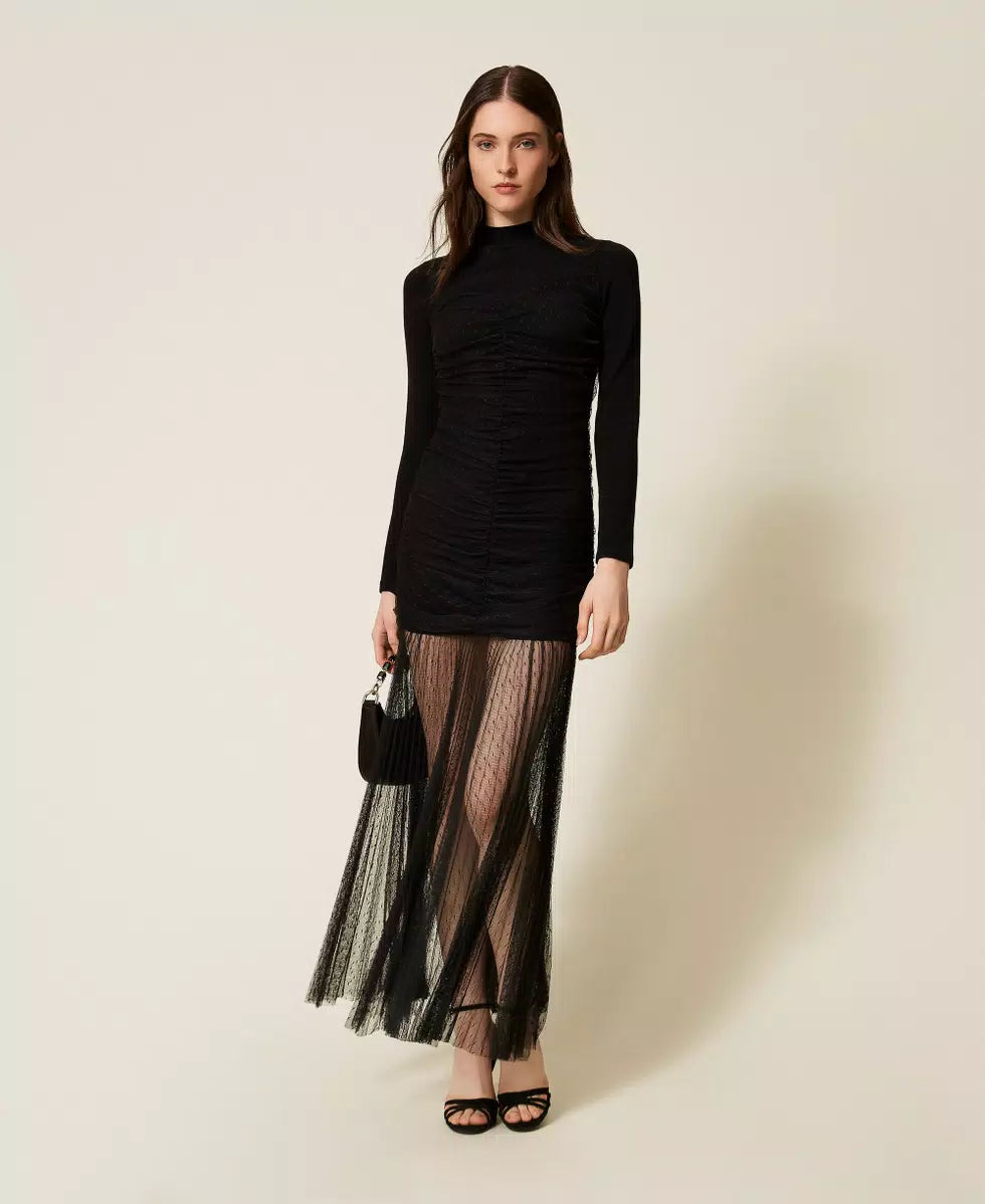 ΜΑΚΡΥ ΦΟΡΕΜΑ ΑΠΟ ΠΛΕΚΤΟ ΚΑΙ ΤΟΥΛΙ TWINSET MILANO