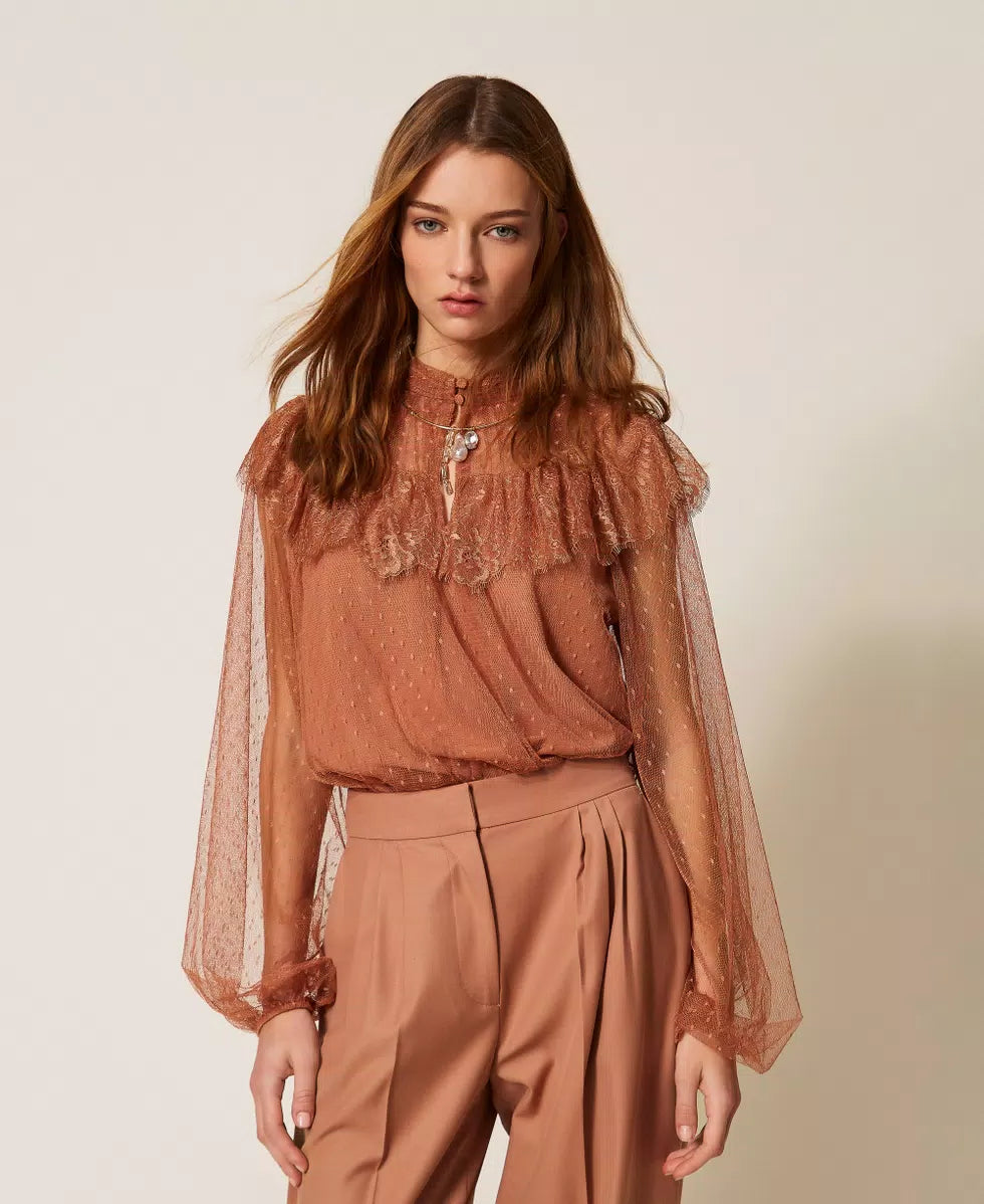 ΜΠΛΟΥΖΑ ΑΠΟ ΤΟΥΛΙ ΚΑΙ ΔΑΝΤΕΛΑ TWINSET