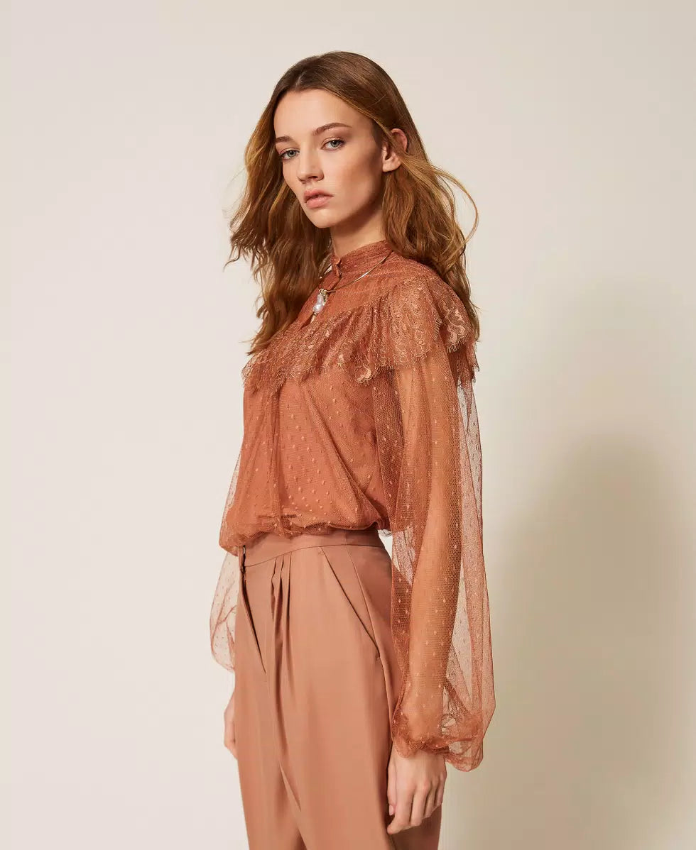 ΜΠΛΟΥΖΑ ΑΠΟ ΤΟΥΛΙ ΚΑΙ ΔΑΝΤΕΛΑ TWINSET