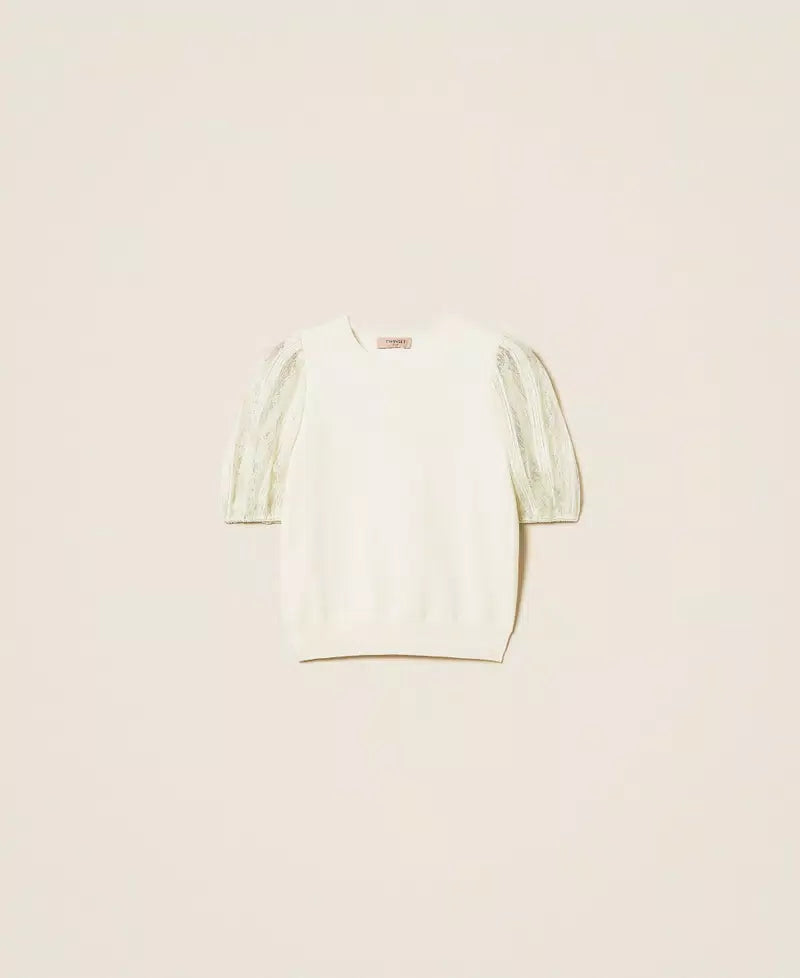 ΜΠΛΟΥΖΑ ΜΕ ΚΟΝΤΟ ΜΑΝΙΚΙΚΑΙ ΔΑΝΤΕΛΑ TWINSET