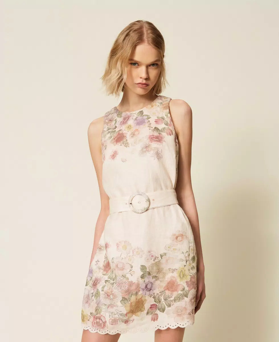 ΚΟΝΤΟ ΛΙΝΟ ΦΟΡΕΜΑ ΜΕ ΦΛΟΡΑΛ ΤΥΠΩΜΑ TWINSET