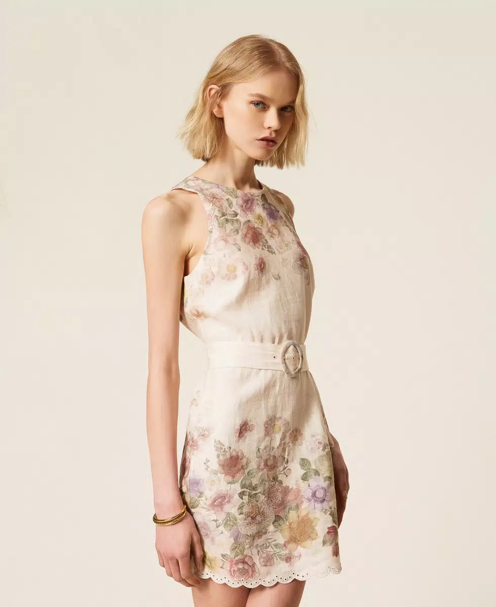 ΚΟΝΤΟ ΛΙΝΟ ΦΟΡΕΜΑ ΜΕ ΦΛΟΡΑΛ ΤΥΠΩΜΑ TWINSET