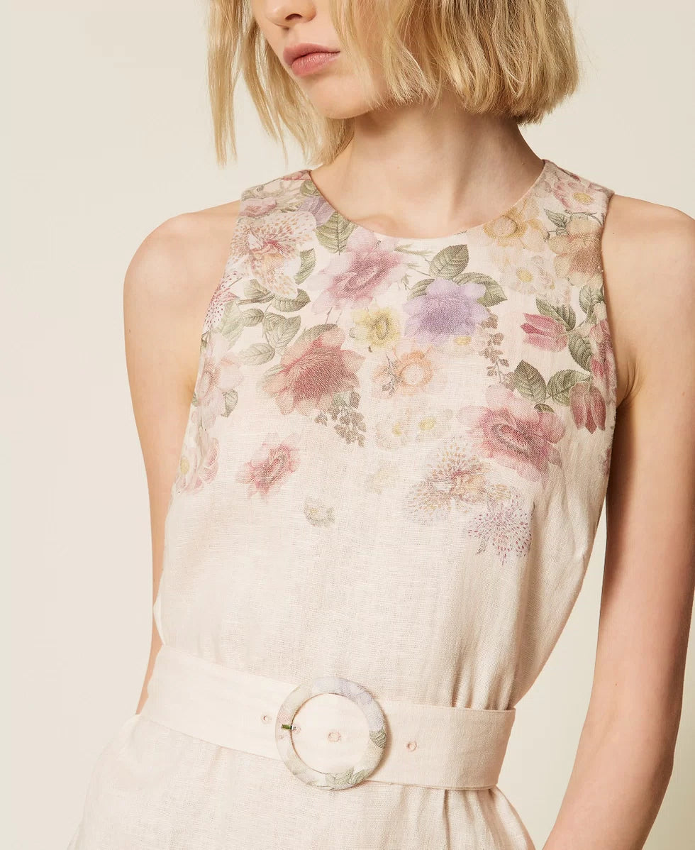 ΚΟΝΤΟ ΛΙΝΟ ΦΟΡΕΜΑ ΜΕ ΦΛΟΡΑΛ ΤΥΠΩΜΑ TWINSET