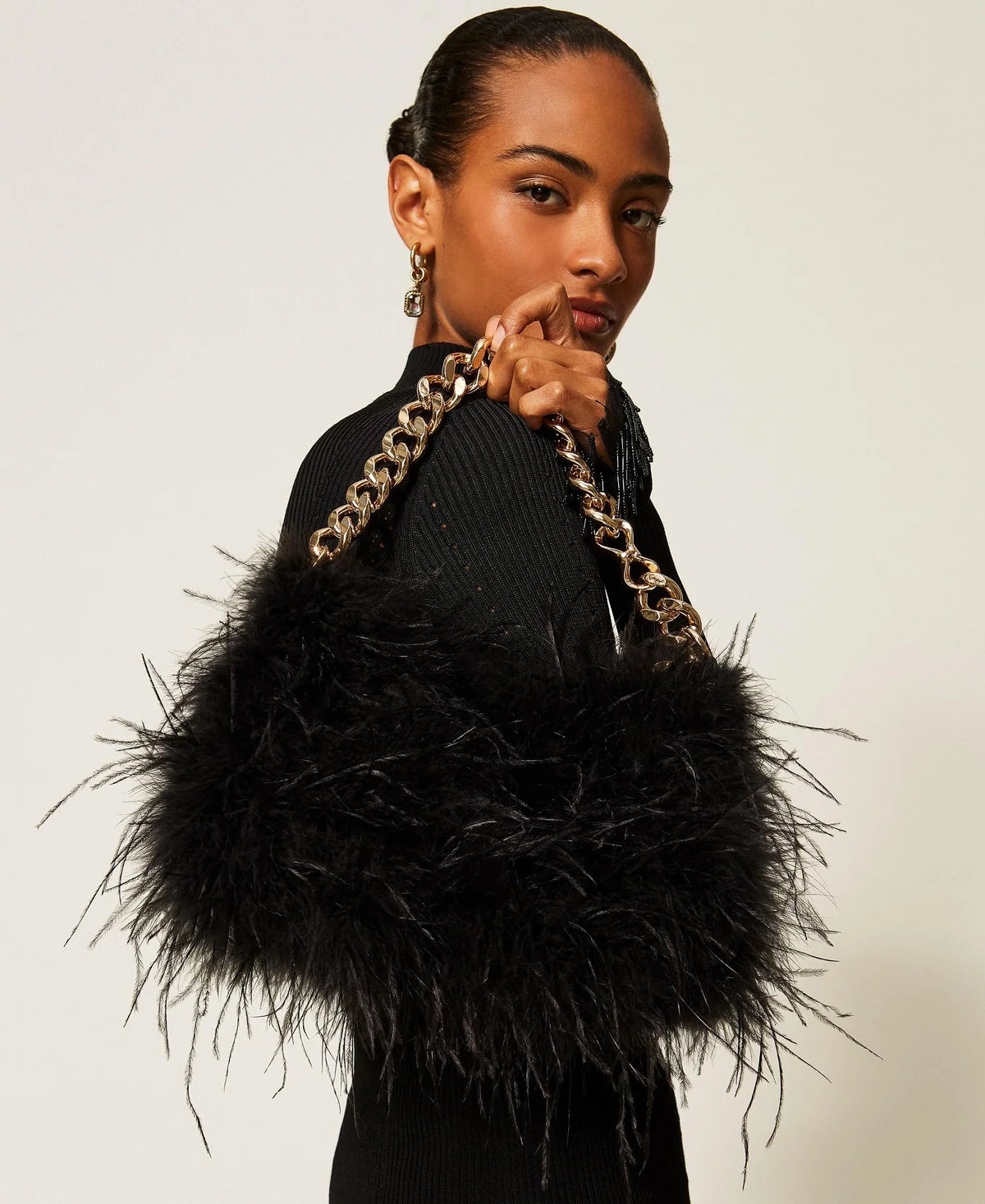 ΣΑΤΕΝ ΤΣΑΝΤΑ LILIANE ΜΕ ΦΤΕΡΑ (BLACK) TWINSET