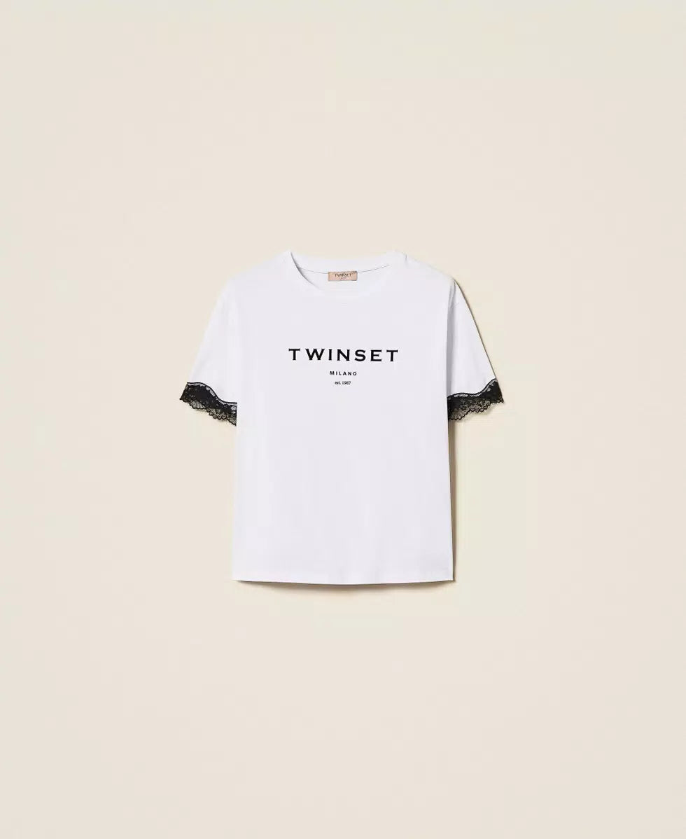 T-SHIRT ΜΕ ΛΟΓΟΤΥΠΟ ΚΑΙ ΔΑΝΤΕΛΑ TWINSET