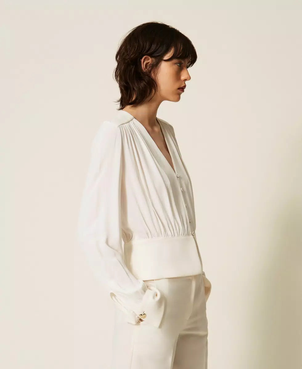 ΚΟΝΤΟ ΠΟΥΚΑΜΙΣΟ CREPE DE CHINE TWINSET