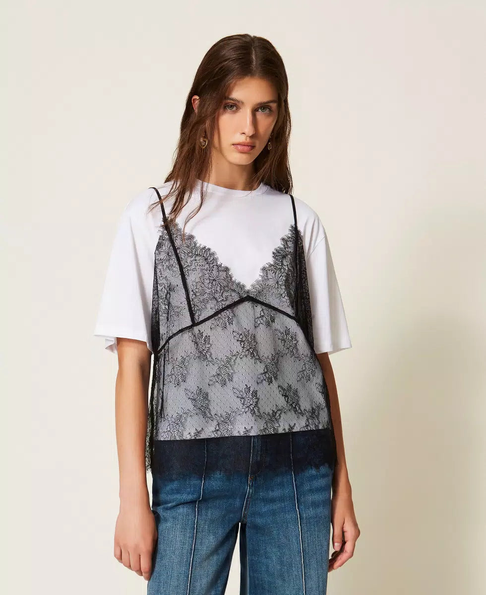 T-SHIRT ΜΕ ΔΑΝΤΕΛΕΝΙΟ ΤΟΠ TWINSET