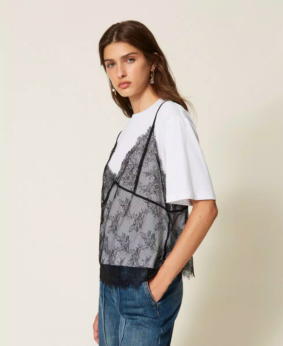 T-SHIRT ΜΕ ΔΑΝΤΕΛΕΝΙΟ ΤΟΠ TWINSET