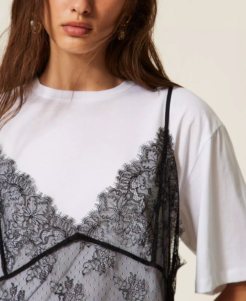 T-SHIRT ΜΕ ΔΑΝΤΕΛΕΝΙΟ ΤΟΠ TWINSET