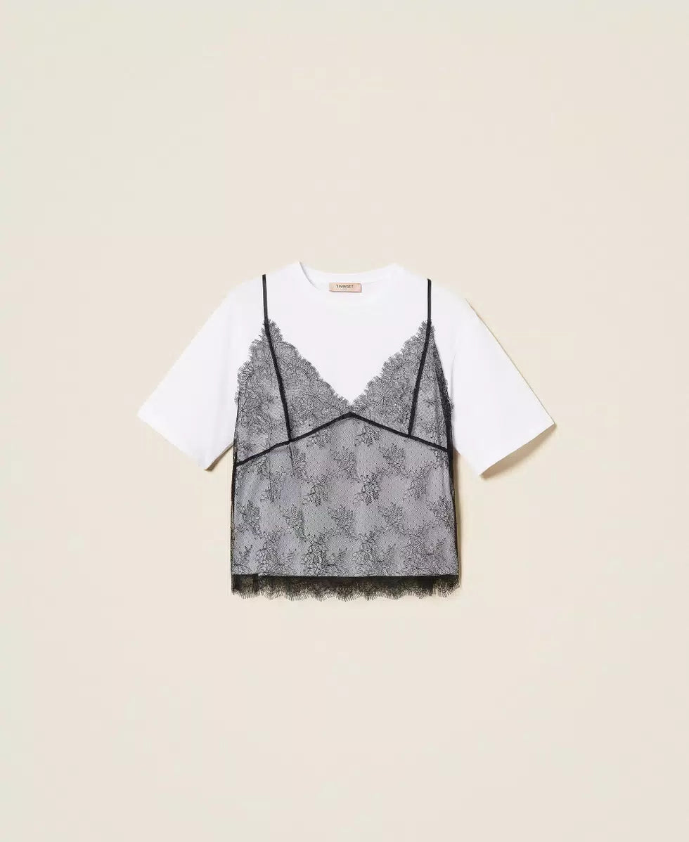 T-SHIRT ΜΕ ΔΑΝΤΕΛΕΝΙΟ ΤΟΠ TWINSET