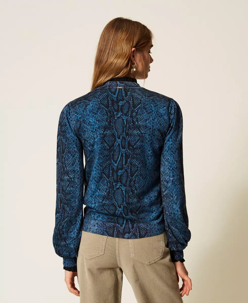 ΜΑΛΛΙΝΗ ΜΠΛΟΥΖΑ ΜΕ ΤΥΠΩΜΑ PYTHON (BLUE) TWINSET