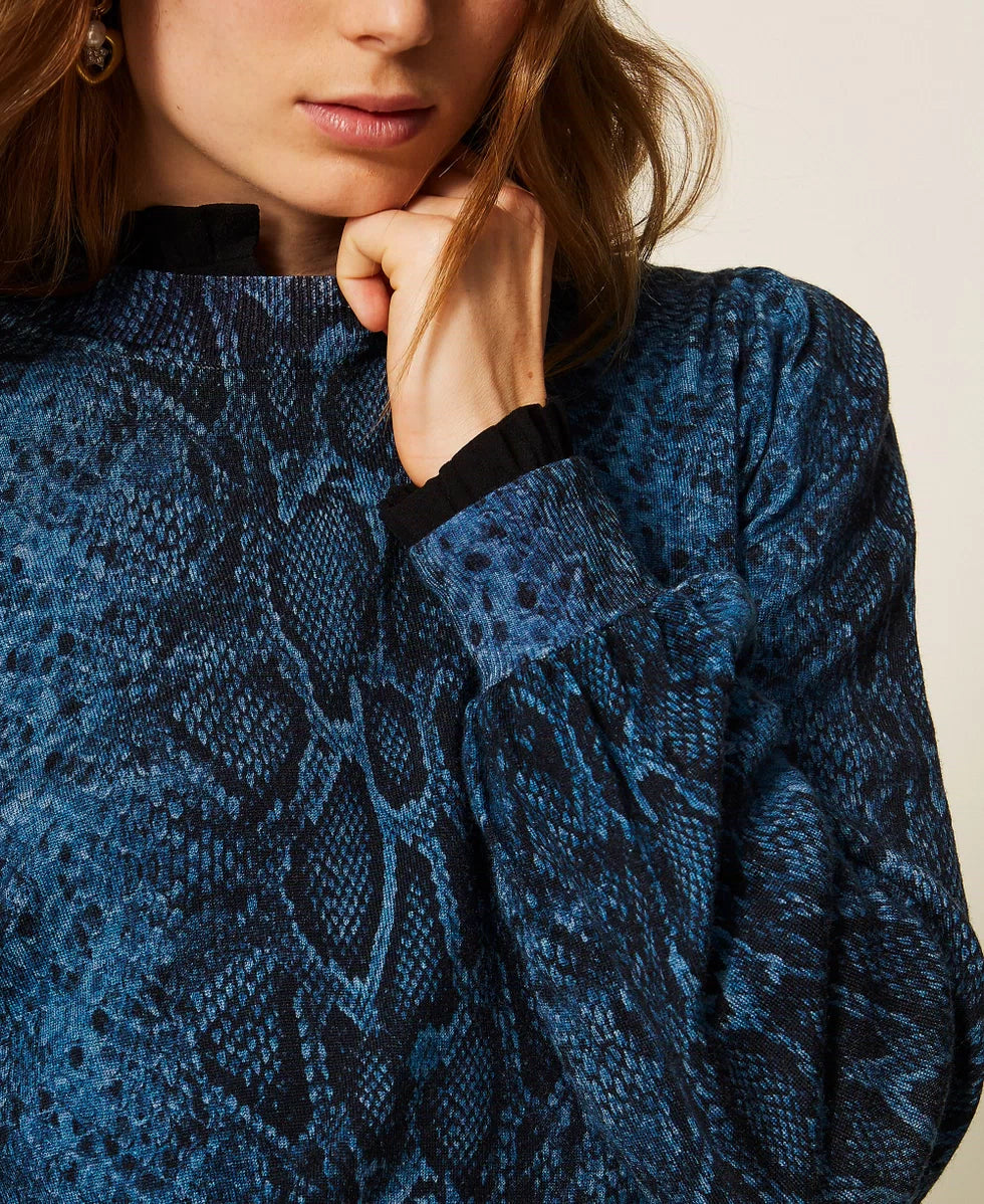ΜΑΛΛΙΝΗ ΜΠΛΟΥΖΑ ΜΕ ΤΥΠΩΜΑ PYTHON (BLUE) TWINSET