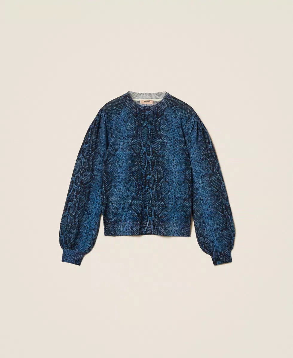 ΜΑΛΛΙΝΗ ΜΠΛΟΥΖΑ ΜΕ ΤΥΠΩΜΑ PYTHON (BLUE) TWINSET