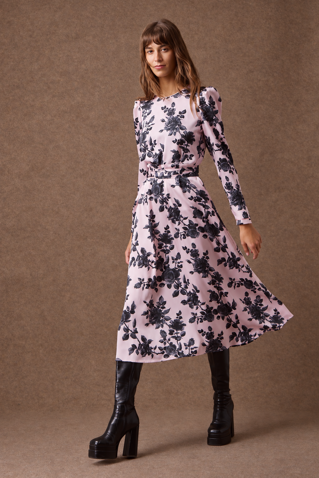 'ANITA' ΣΑΤΕΝ ΜΙΝΤΙ ΦΟΡΕΜΑ (PINK/BLACK ROSES) MAMOUSH