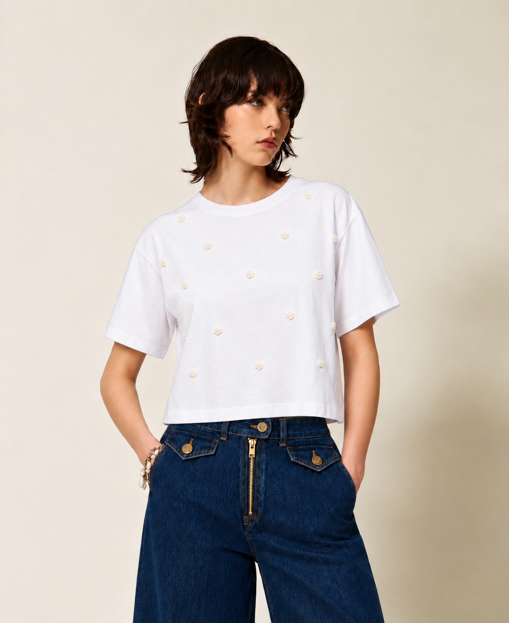 T-SHIRT ΜΕ ΠΕΡΛΕΣ (WHITE) TWINSET