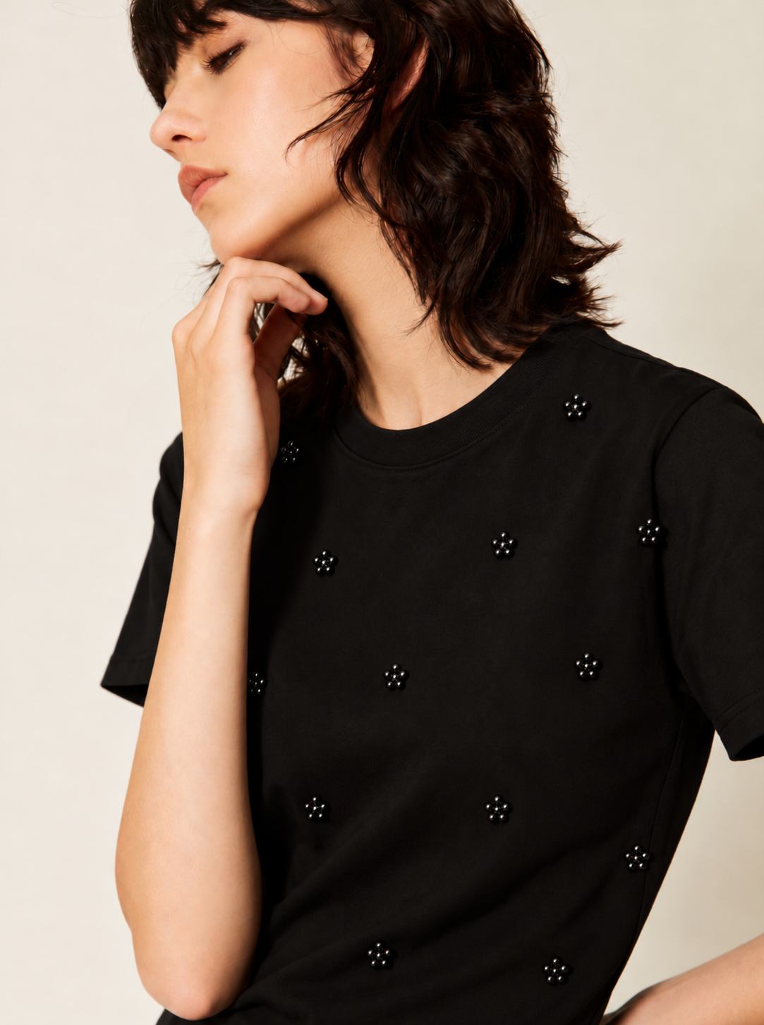 T-SHIRT ΜΕ ΠΕΡΛΕΣ (BLACK) TWINSET