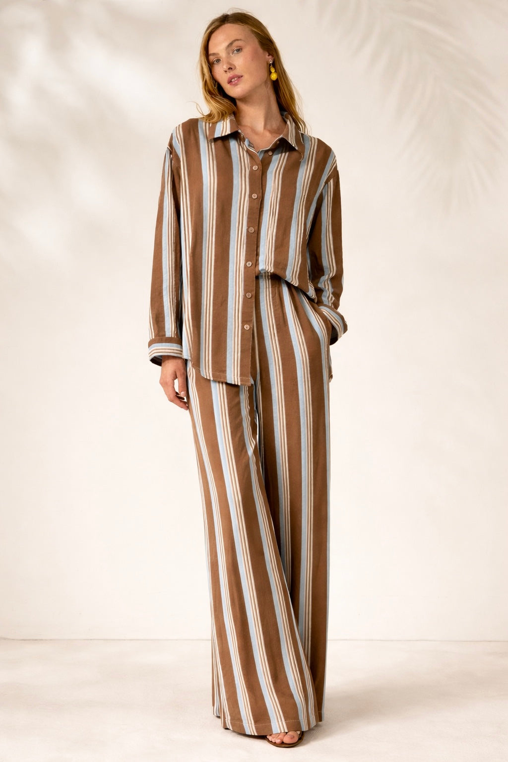 'DIMITRA' ΡΙΓΕ OVERSIZED ΠΟΥΚΑΜΙΣΟ (CHOCOLATE/CIEL) MAMOUSH