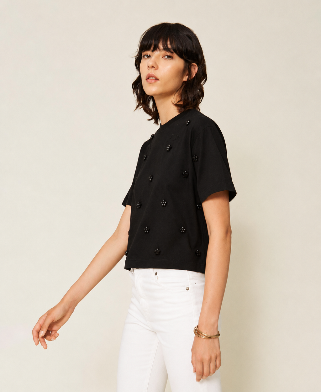 T-SHIRT ΜΕ ΠΕΡΛΕΣ (BLACK) TWINSET