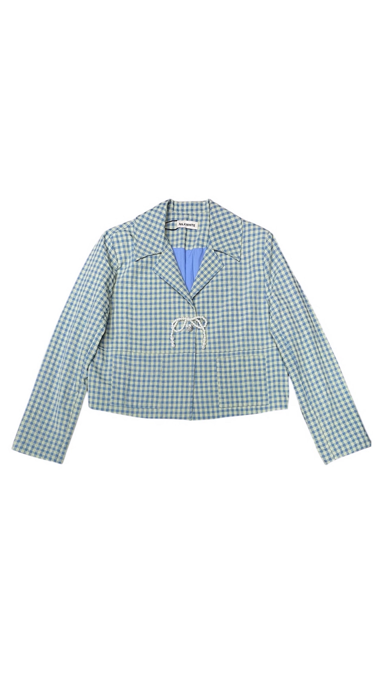 ΚΑΡΟ ΣΑΚΑΚΙ ΜΕ ΦΙΟΓΚΟ ΑΠΟ ΠΕΡΛΕΣ (MINT BLUE VICHY) MILKWHITE