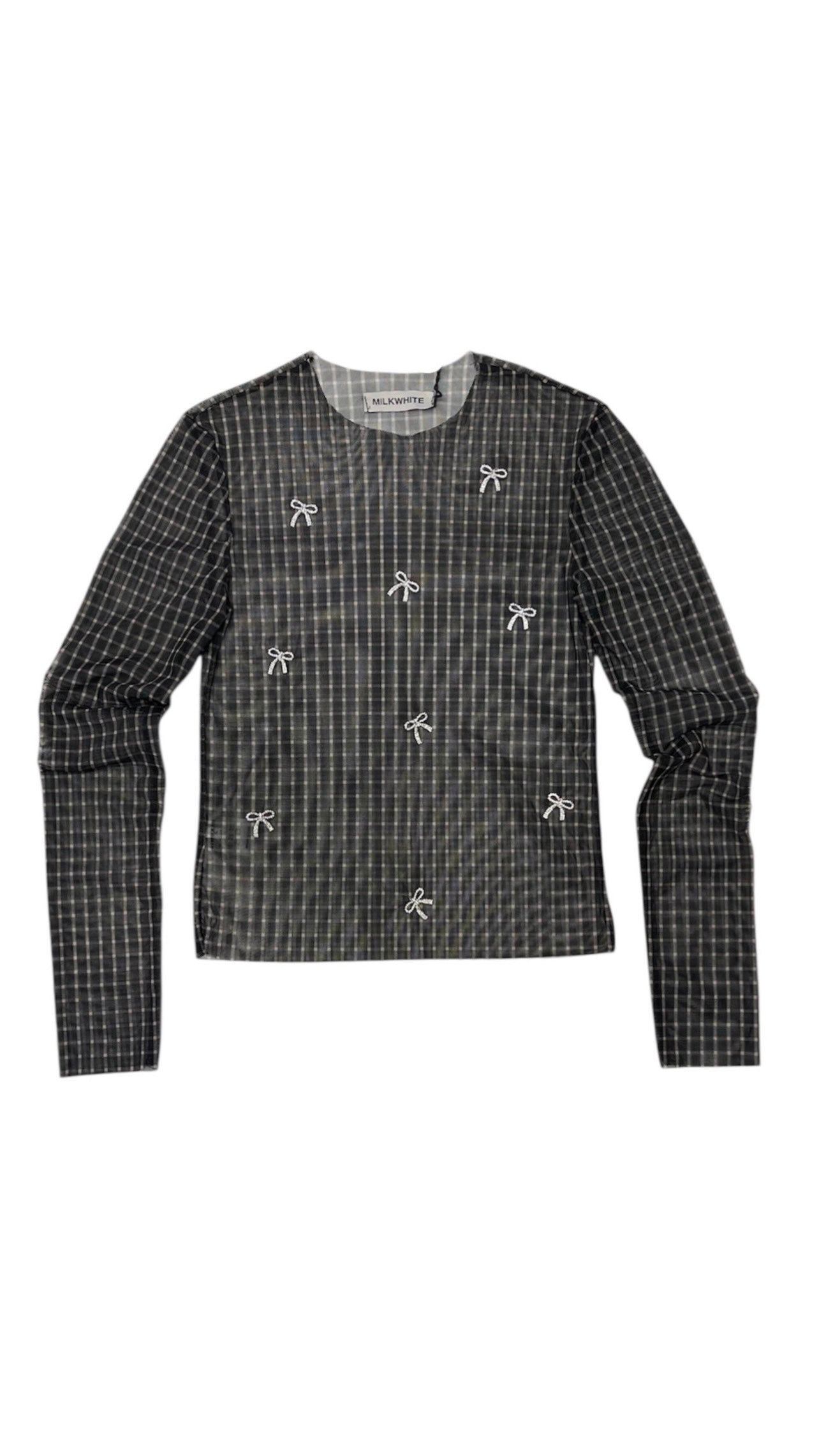 ΤΟΥΛΙΝΟ ΚΑΡΟ TOP ΜΕ ΣΤΡΑΣ ΦΙΟΓΚΑΚΙΑ (BLACK VICHY) MILKWHITE