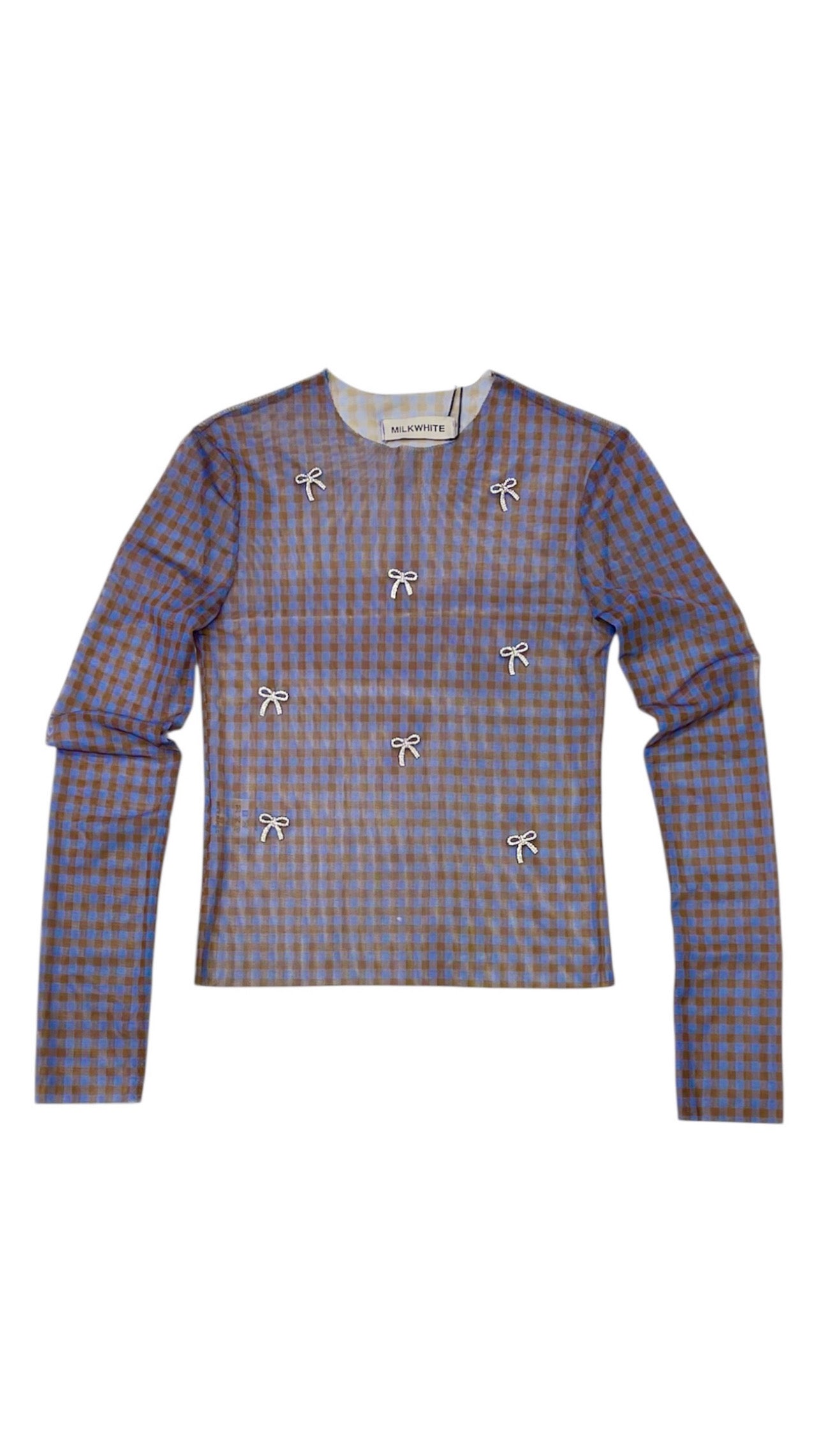 ΤΟΥΛΙΝΟ ΚΑΡΟ TOP ΜΕ ΣΤΡΑΣ ΦΙΟΓΚΑΚΙΑ (BLUE BROWN VICHY) MILKWHITE