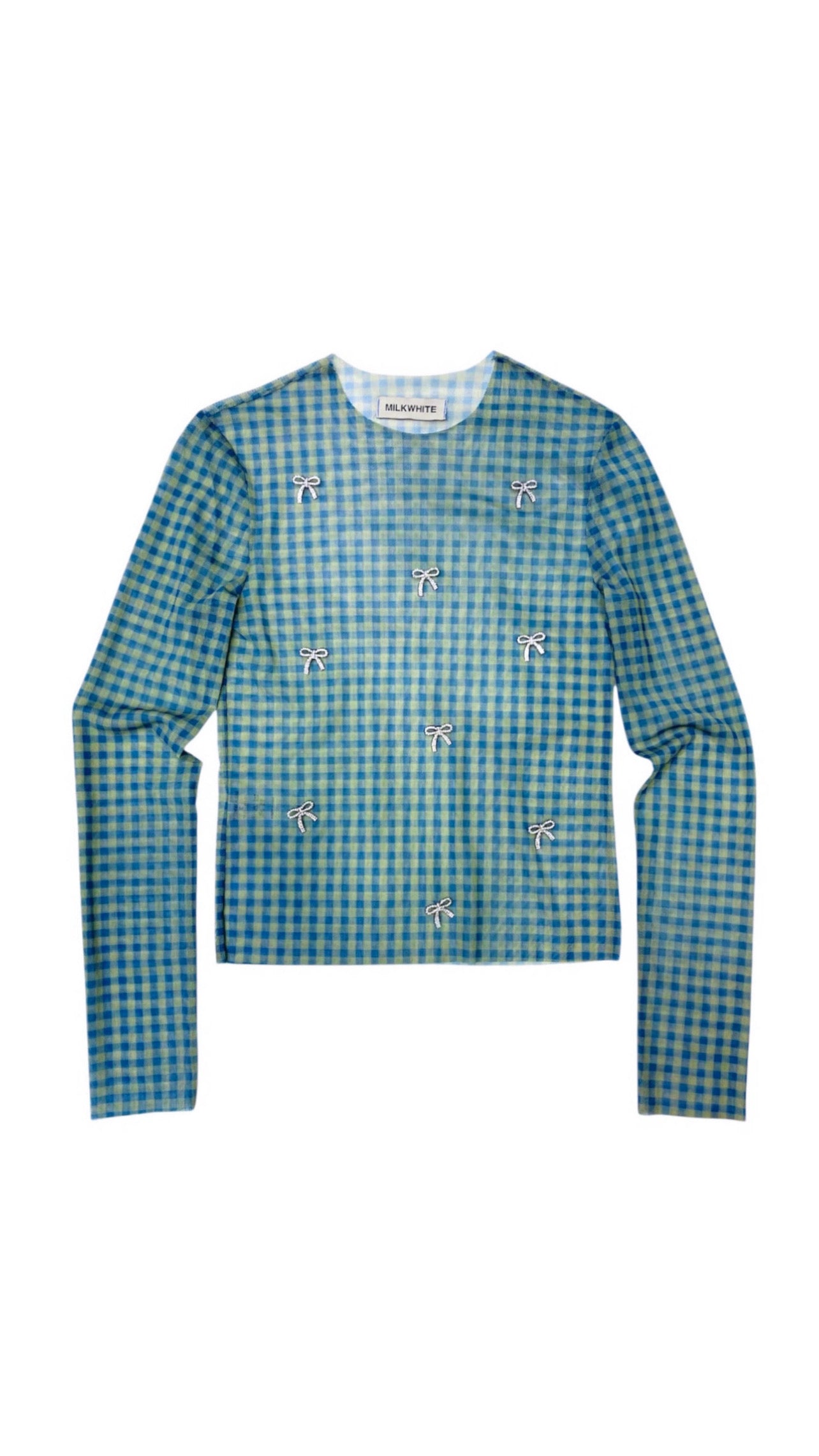 ΤΟΥΛΙΝΟ ΚΑΡΟ TOP ΜΕ ΣΤΡΑΣ ΦΙΟΓΚΑΚΙΑ (MINT BLUE VICHY) MILKWHITE