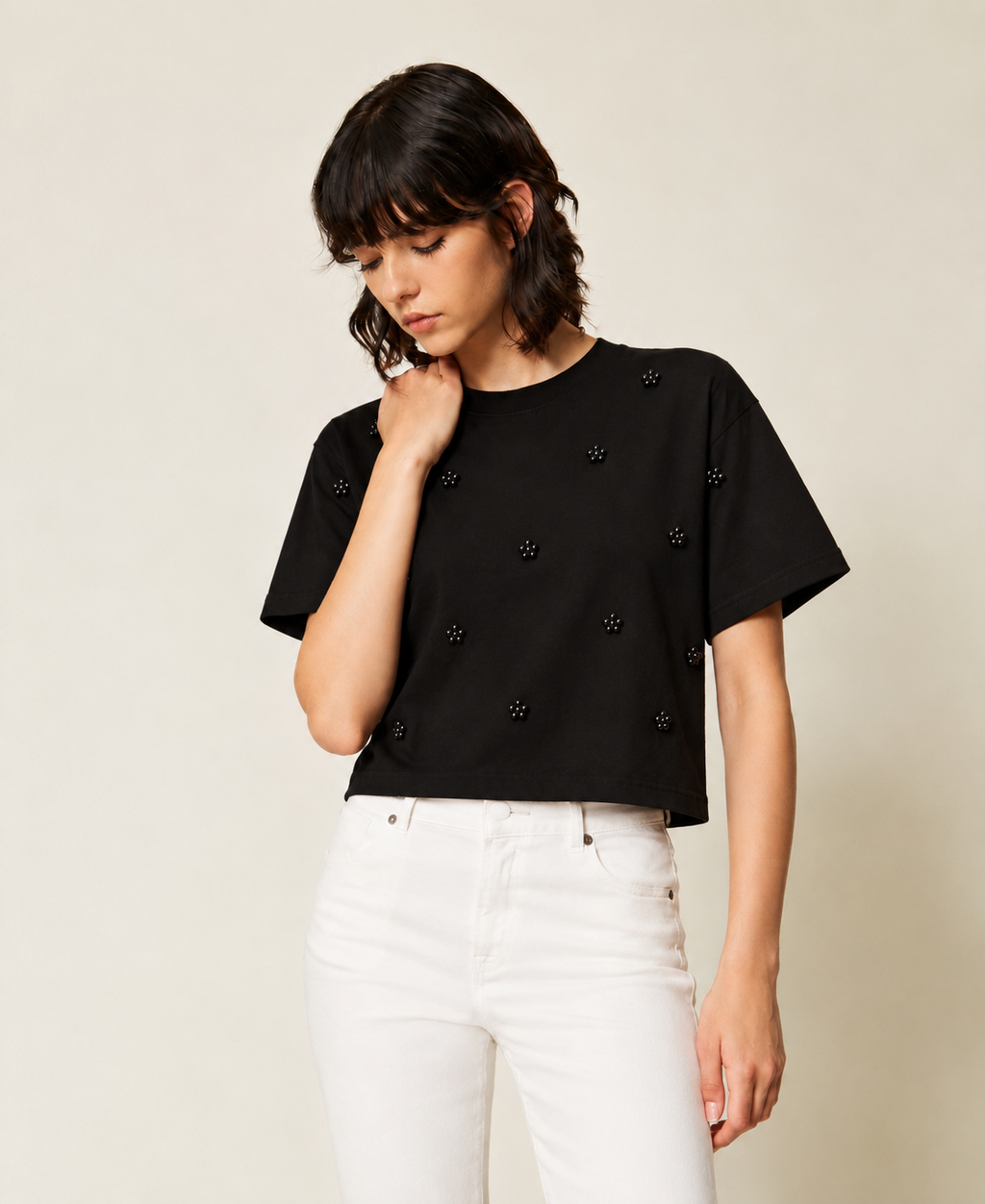 T-SHIRT ΜΕ ΠΕΡΛΕΣ (BLACK) TWINSET