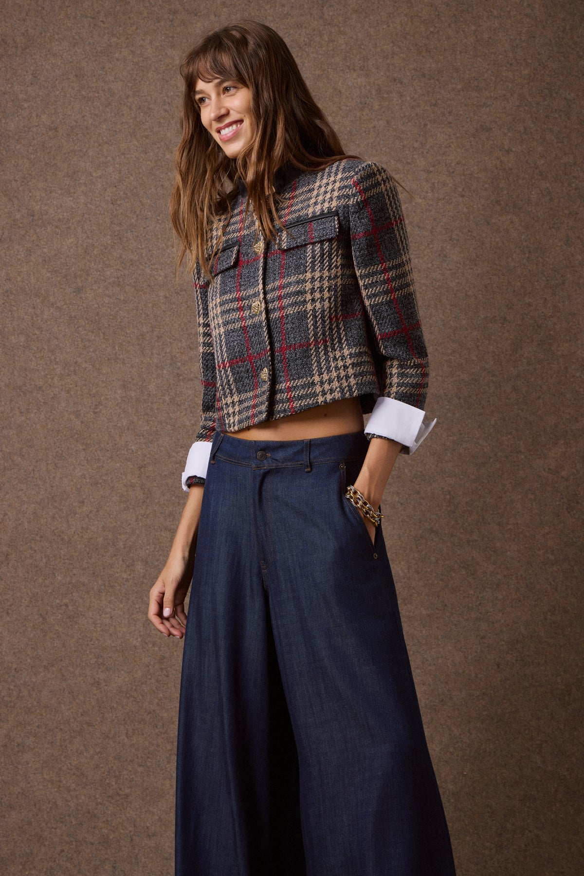 'ALEXIA' ΚΟΝΤΟ ΚΑΡΟ ΣΑΚΑΚΙ (GRAY PLAID)  MAMOUSH