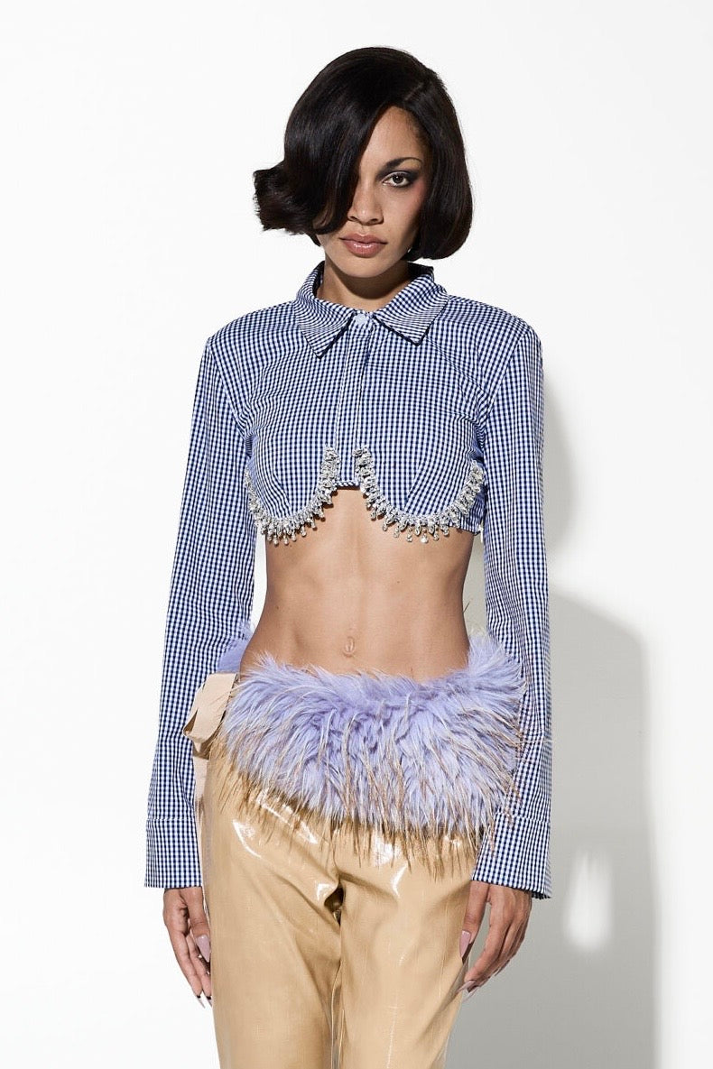 CROP CRYSTAL ΠΟΥΚΑΜΙΣΟ (BLUE CHECK) MILKWHITE