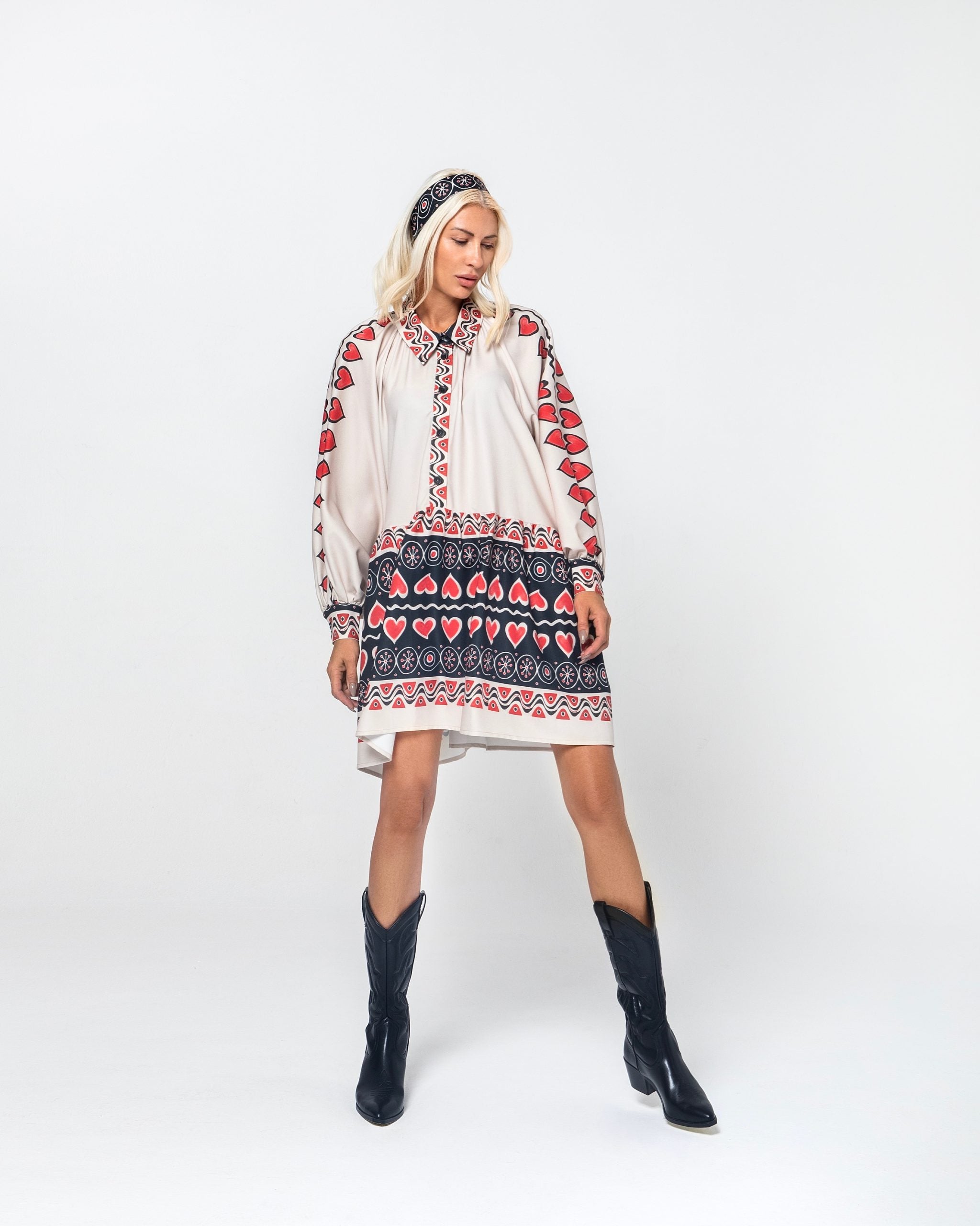 MARINA MINI ΦΟΡΕΜΑ (CREAM HEARTS) MAMOUSH