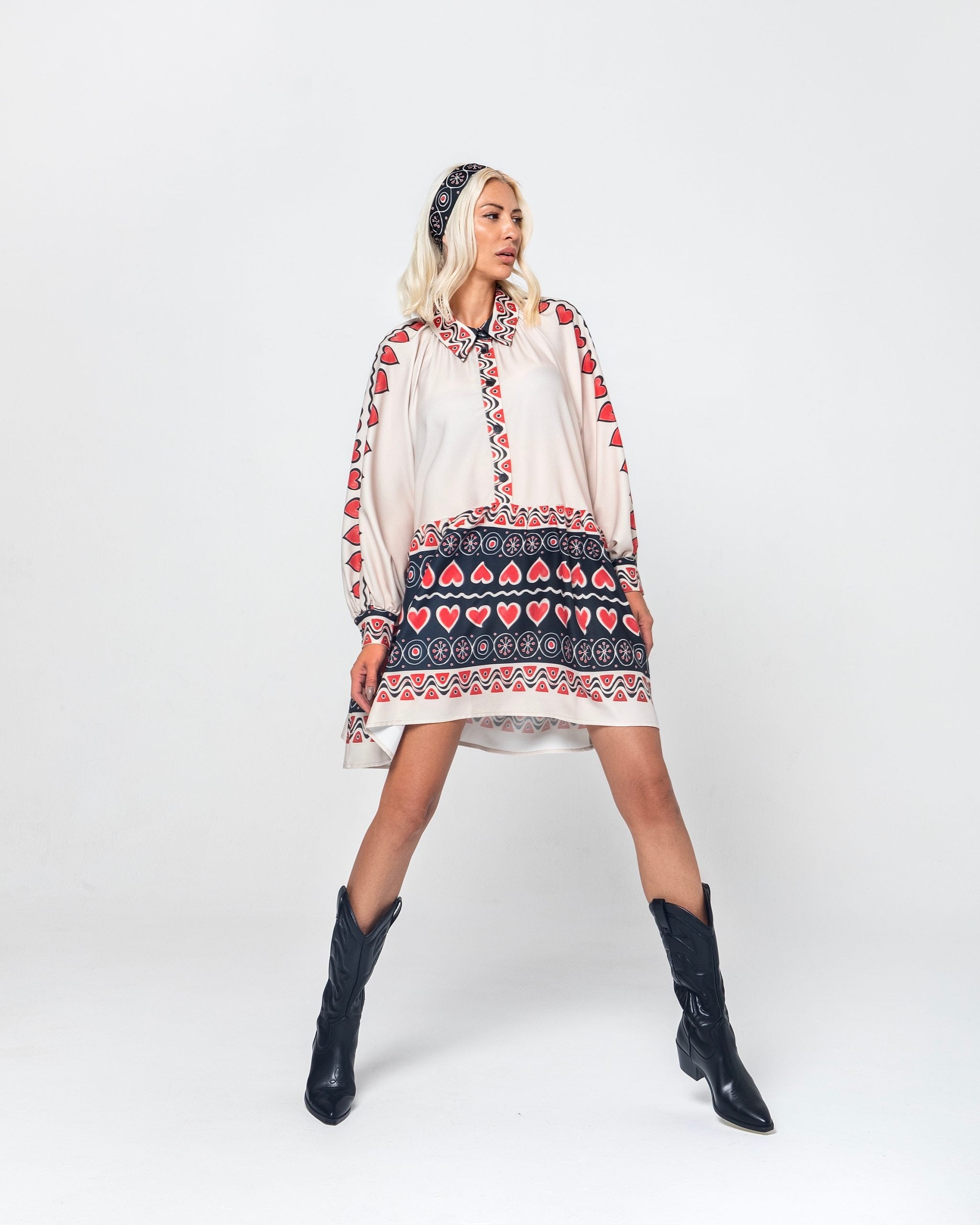 MARINA MINI ΦΟΡΕΜΑ (CREAM HEARTS) MAMOUSH