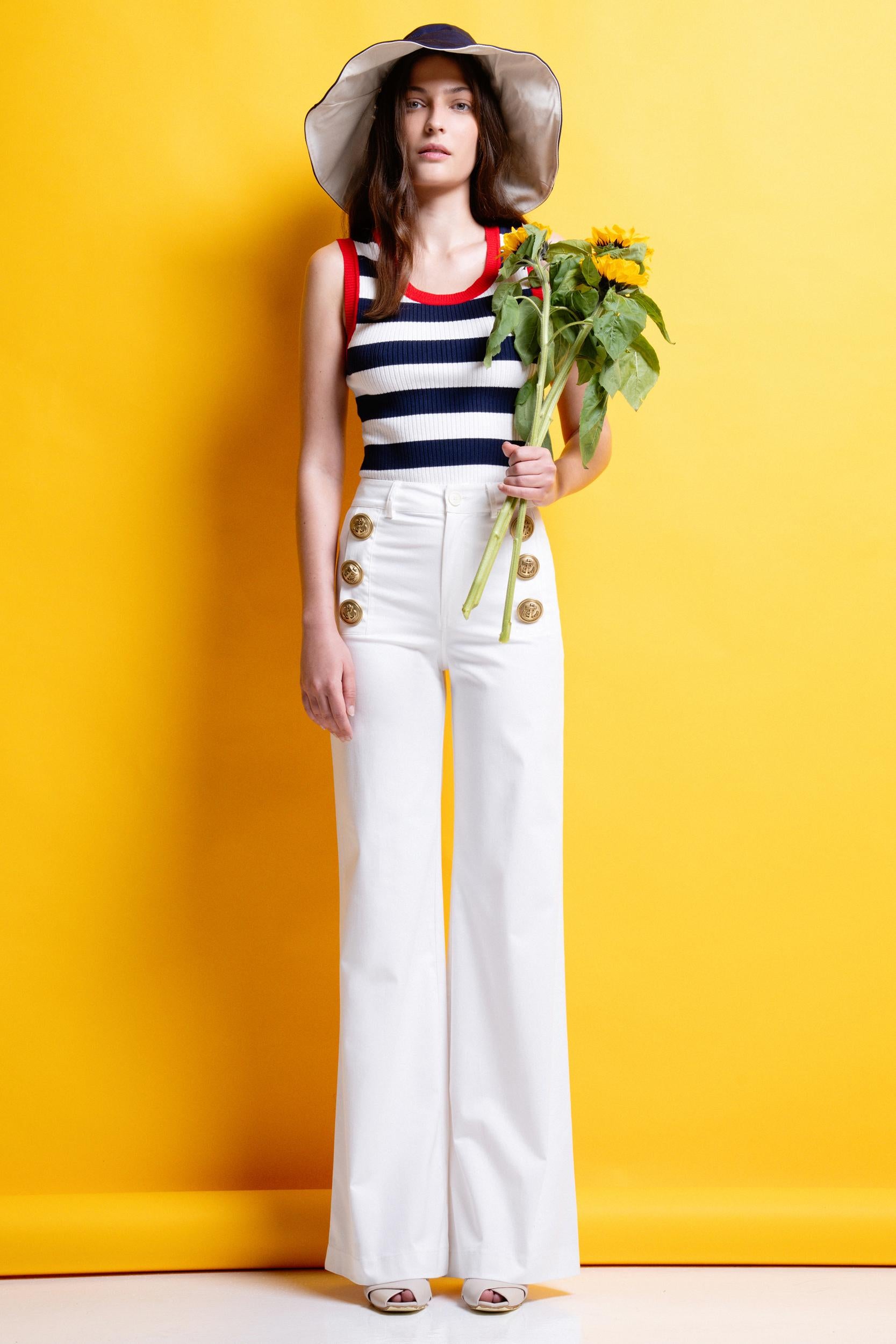 ‘IRA’  FLARED ΠΑΝΤΕΛΟΝΙ ΜΕ ΜΕΓΑΛΑ ΜΕΤΑΛΛΙΚΑ ΚΟΥΜΠΙΑ (WHITE) MAMOUSH