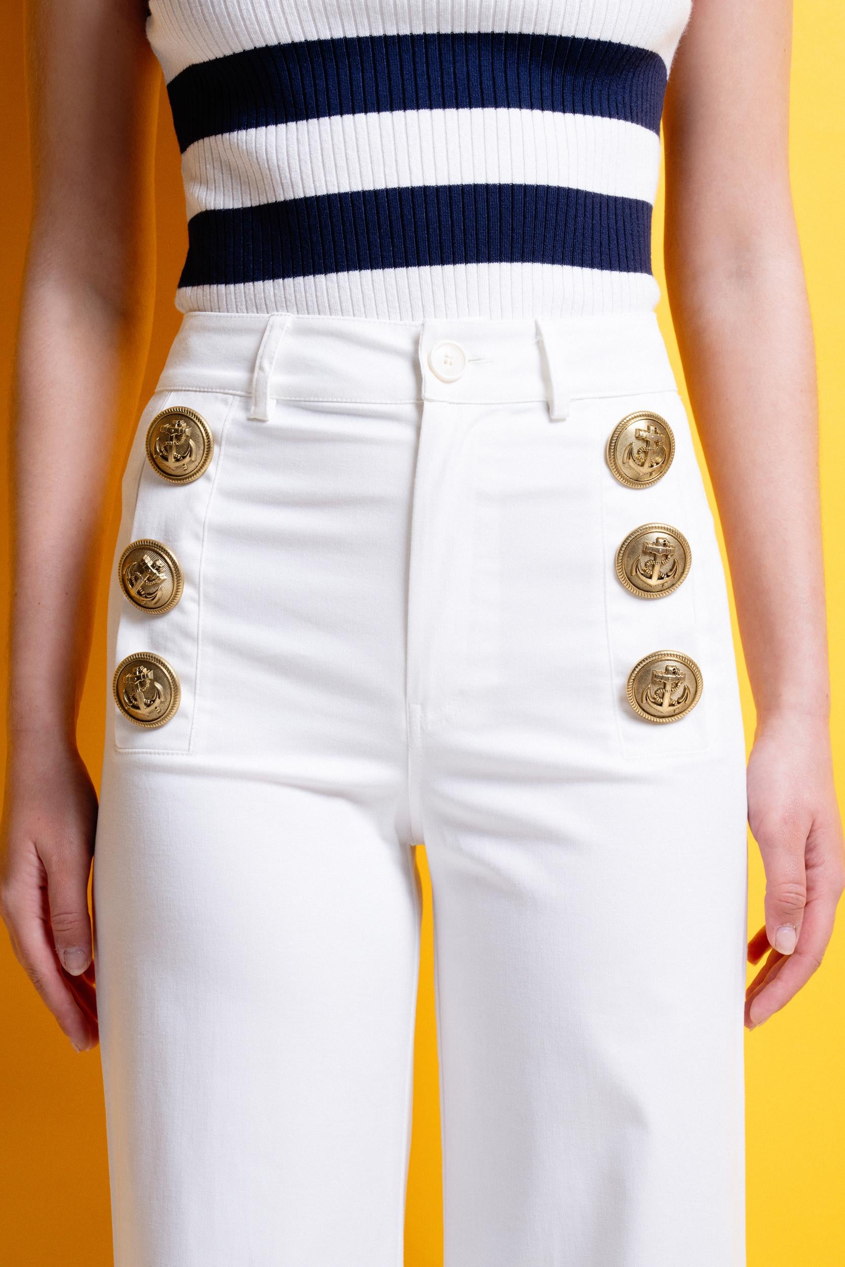 ‘IRA’  FLARED ΠΑΝΤΕΛΟΝΙ ΜΕ ΜΕΓΑΛΑ ΜΕΤΑΛΛΙΚΑ ΚΟΥΜΠΙΑ (WHITE) MAMOUSH