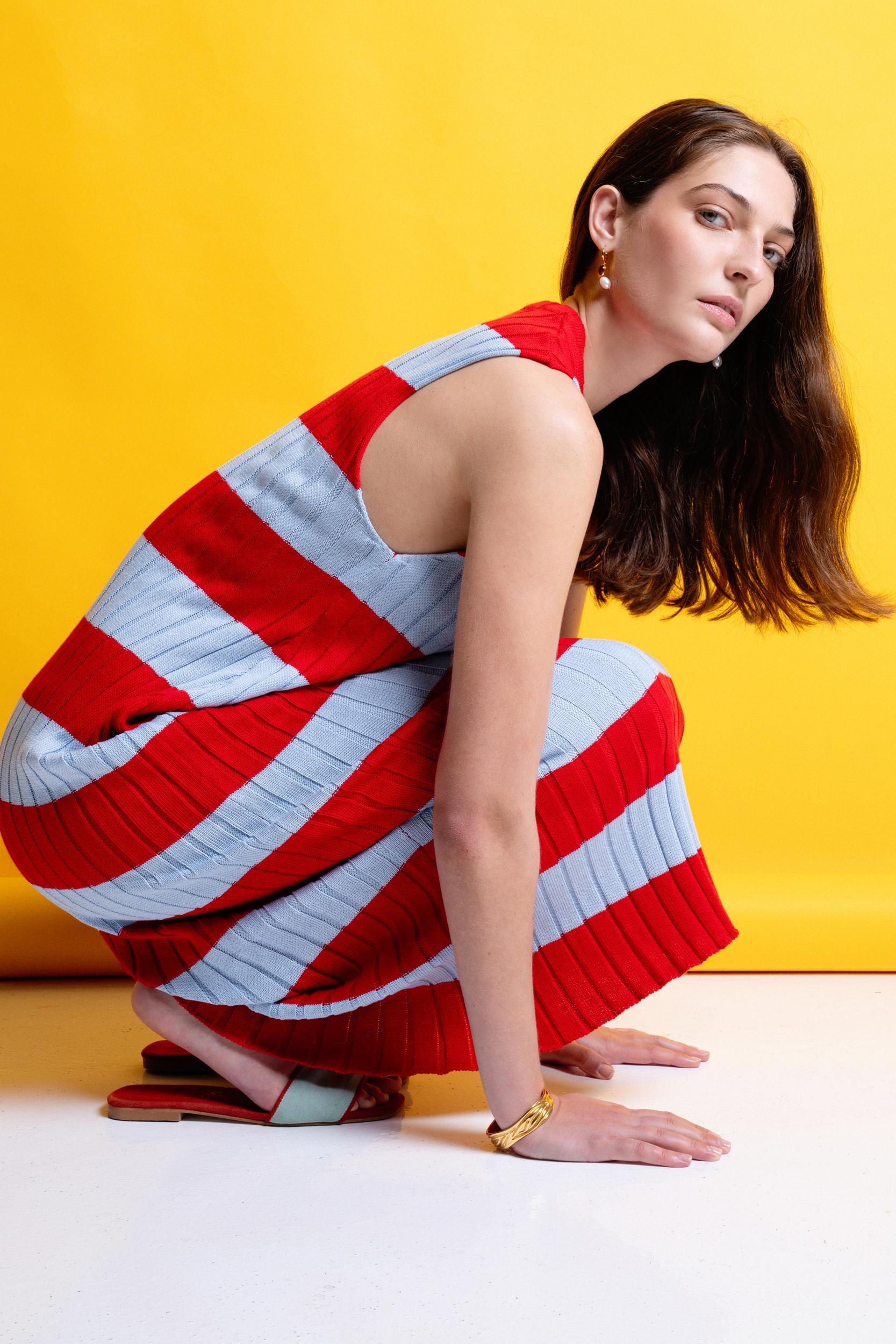 MOLLY' ΡΙΓΕ ΠΛΕΚΤΟ ΦΟΡΕΜΑ (LIGHT BLUE/RED) MAMOUSH