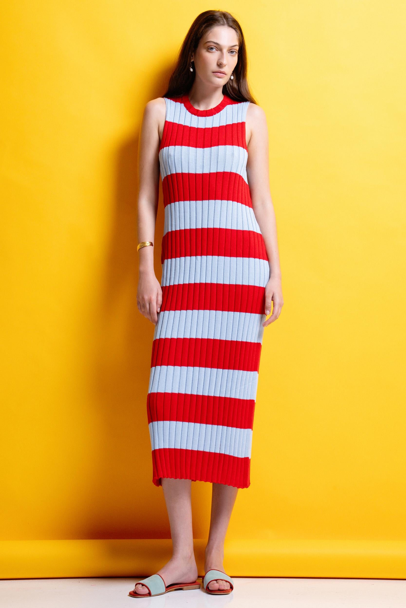 MOLLY' ΡΙΓΕ ΠΛΕΚΤΟ ΦΟΡΕΜΑ (LIGHT BLUE/RED) MAMOUSH