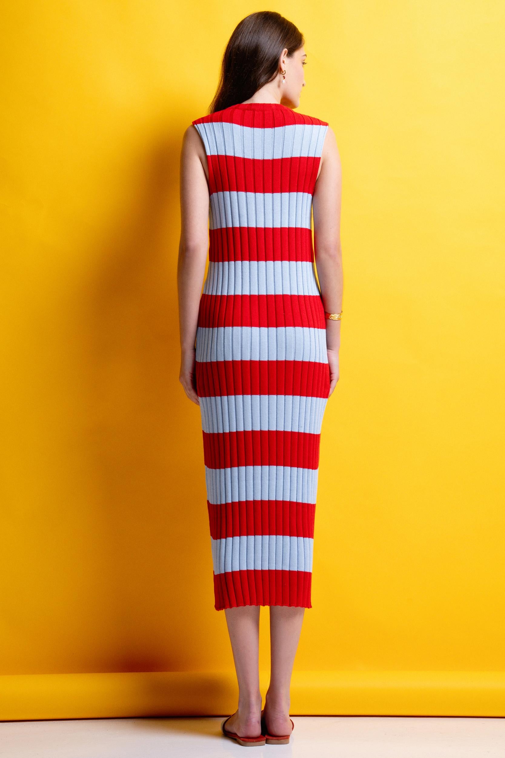 MOLLY' ΡΙΓΕ ΠΛΕΚΤΟ ΦΟΡΕΜΑ (LIGHT BLUE/RED) MAMOUSH