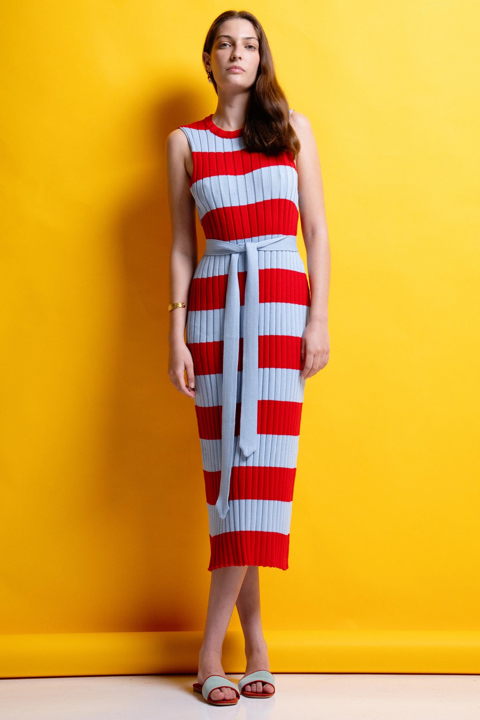 MOLLY' ΡΙΓΕ ΠΛΕΚΤΟ ΦΟΡΕΜΑ (LIGHT BLUE/RED) MAMOUSH