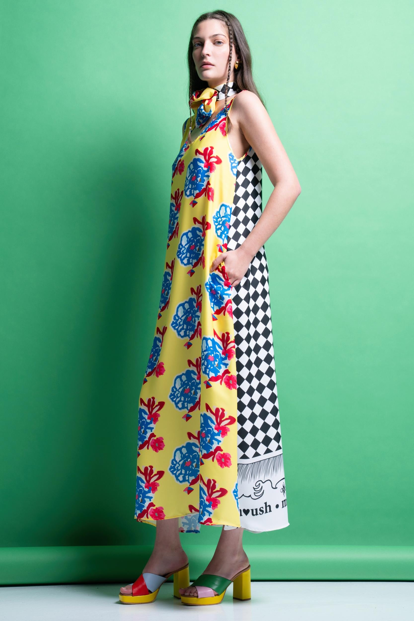 TINA' ΔΙΧΡΩΜΟ ΦΟΡΕΜΑ ΜΕ ΚΑΡΟ ΠΛΑΤΗ (YELLOW) MAMOUSH