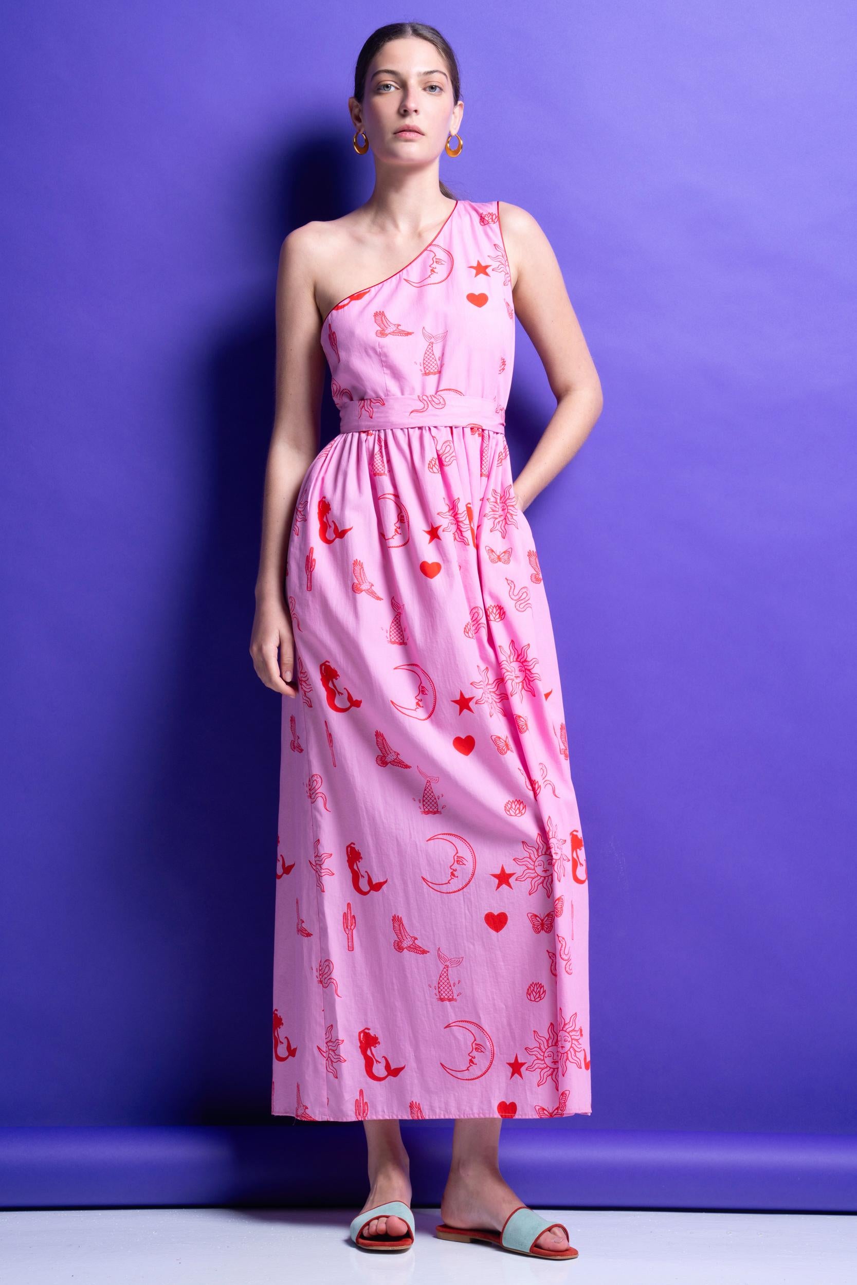 HOLLY' ΜΙΝΤΙ ΦΟΡΕΜΑ ΜΕ ΕΝΑΝ ΩΜΟ (PINK) MAMOUSH