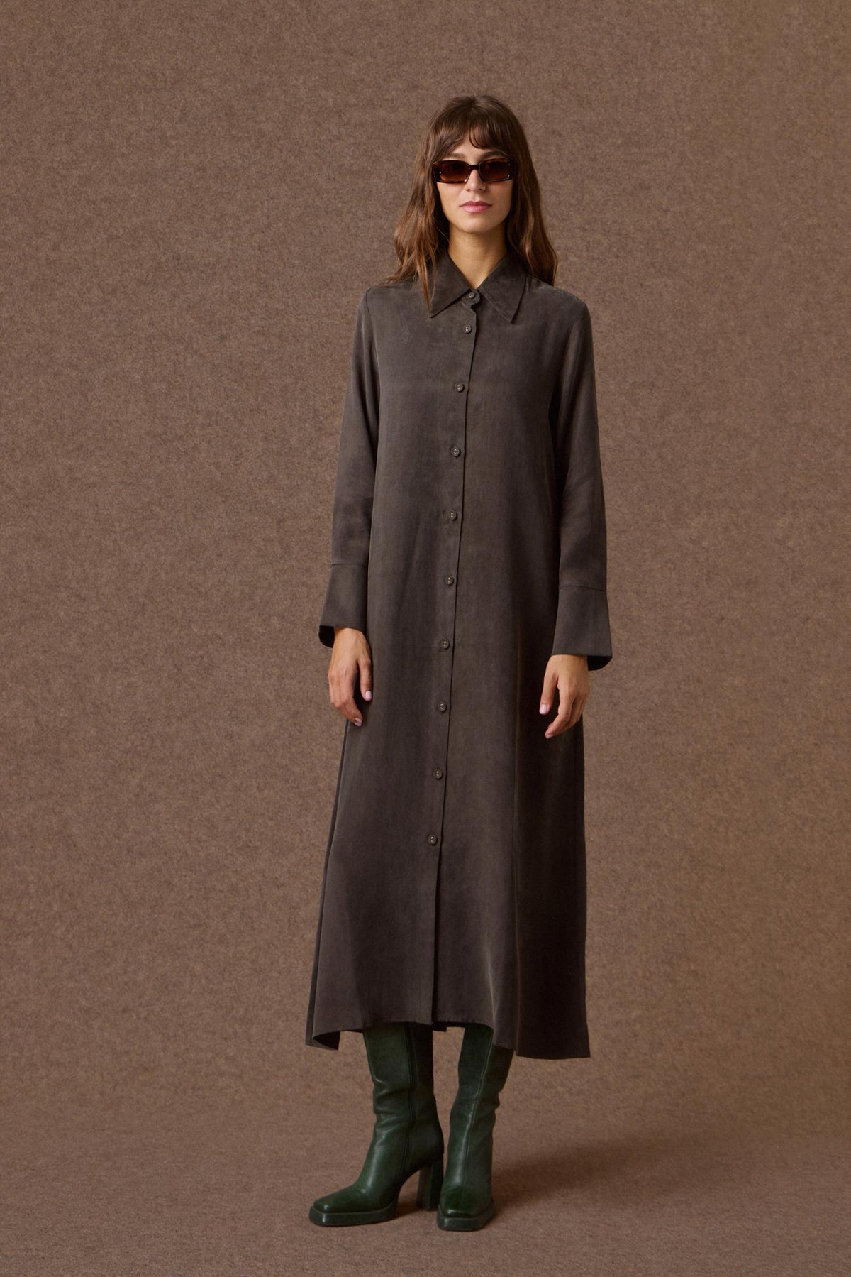 'PARIS' ΜΑΚΡΥ ΣΕΜΙΖΙΕ ΦΟΡΕΜΑ (DARK OLIVE) MAMOUSH