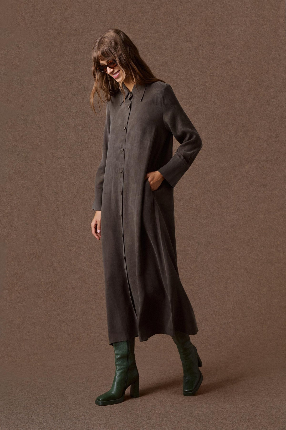 'PARIS' ΜΑΚΡΥ ΣΕΜΙΖΙΕ ΦΟΡΕΜΑ (DARK OLIVE) MAMOUSH