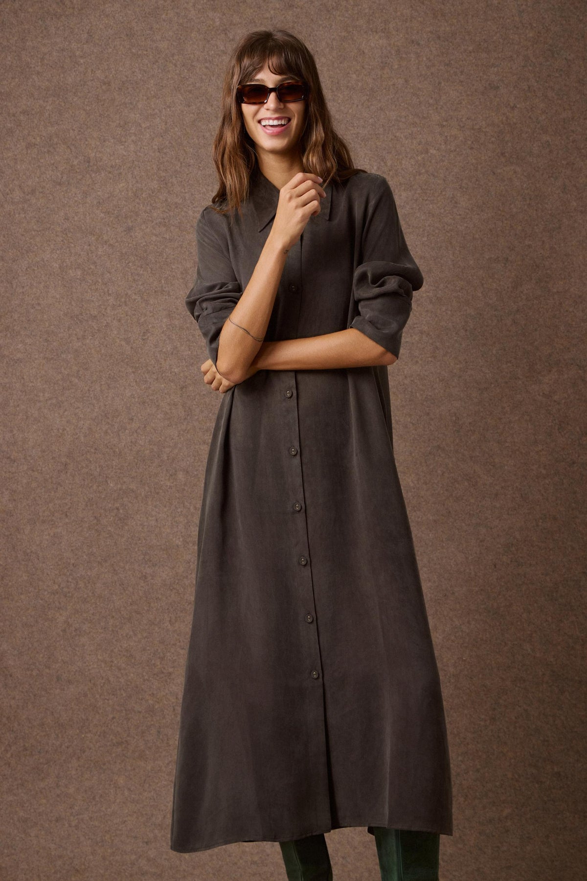 'PARIS' ΜΑΚΡΥ ΣΕΜΙΖΙΕ ΦΟΡΕΜΑ (DARK OLIVE) MAMOUSH